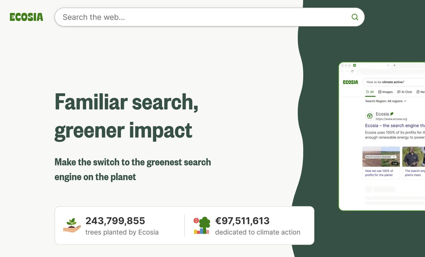 Ecosia gronn sokemotor