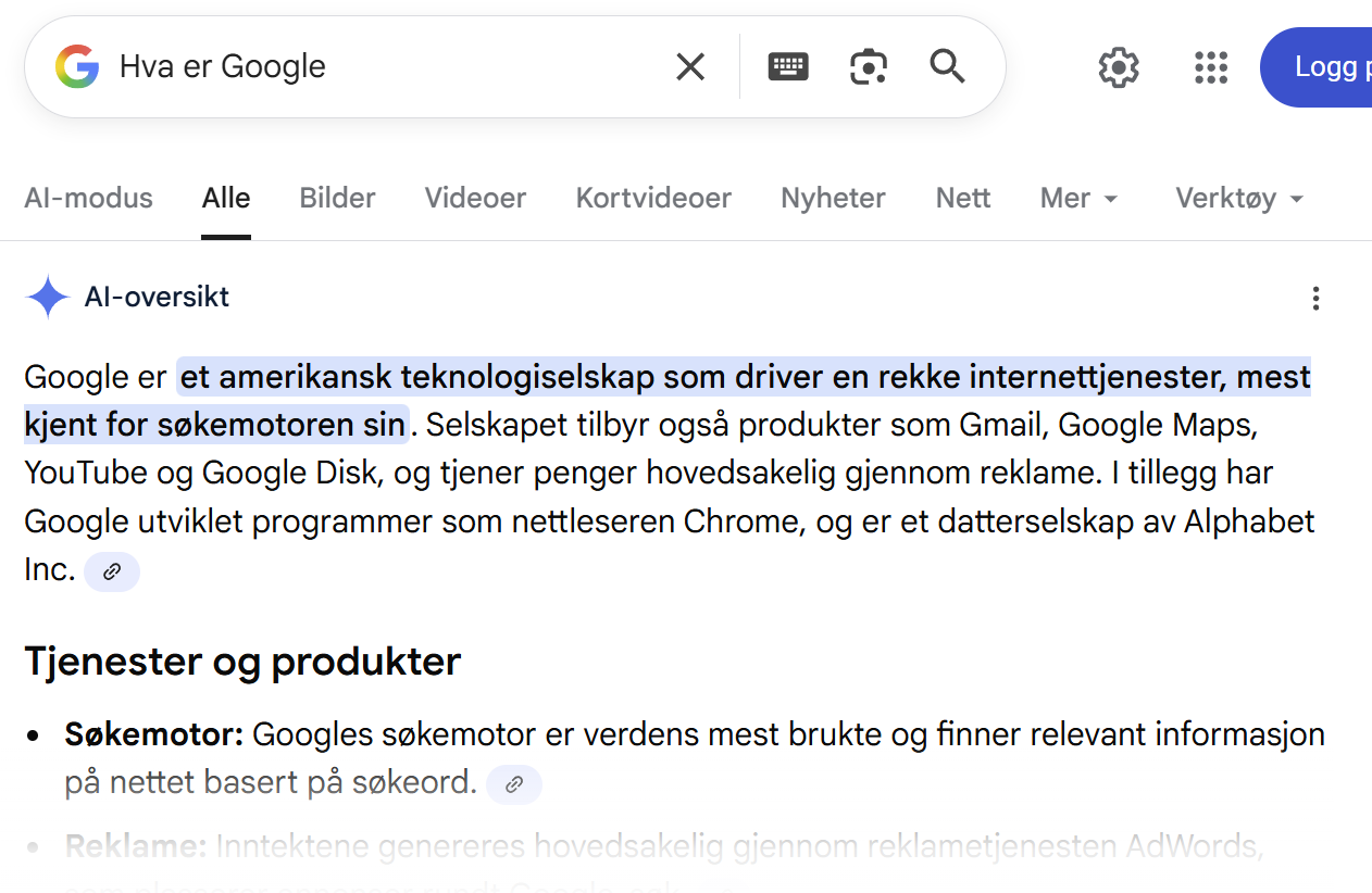 Googles AI oversikt