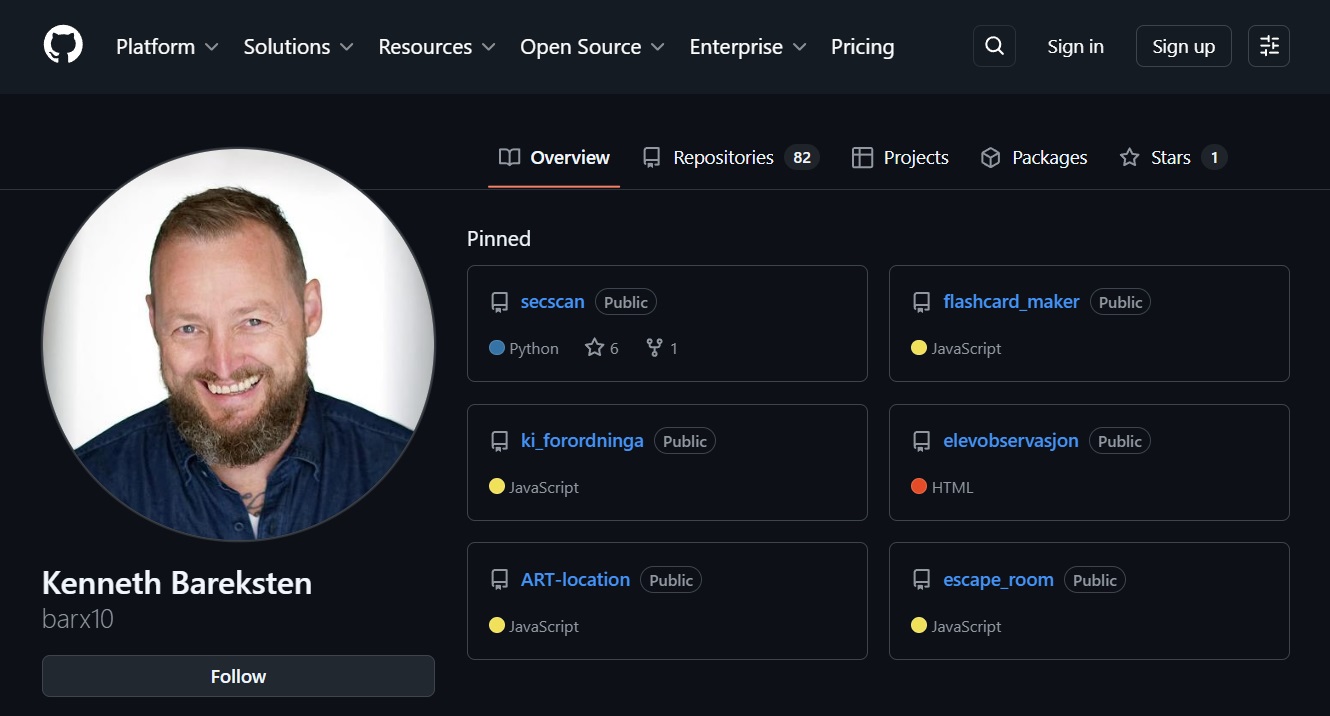 Kenneth Bareksten apper og kode Github