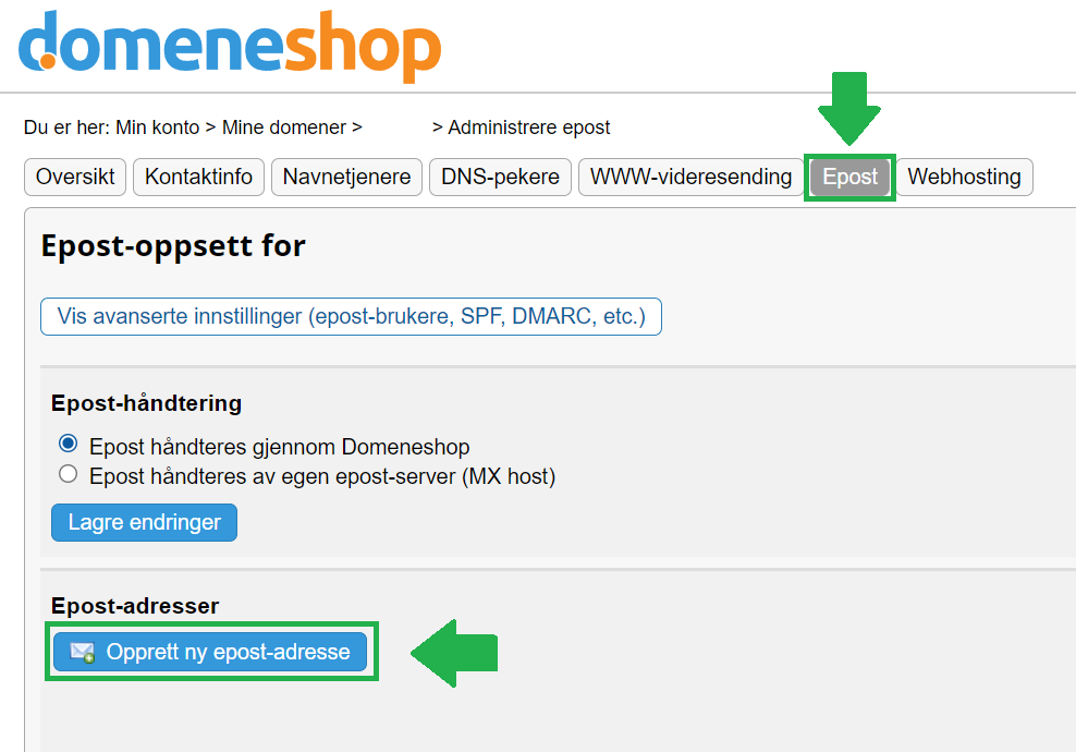 Guide: Ei din egen e-post (uten Google eller Microsoft) 4 Domeneshop- lag e-post
