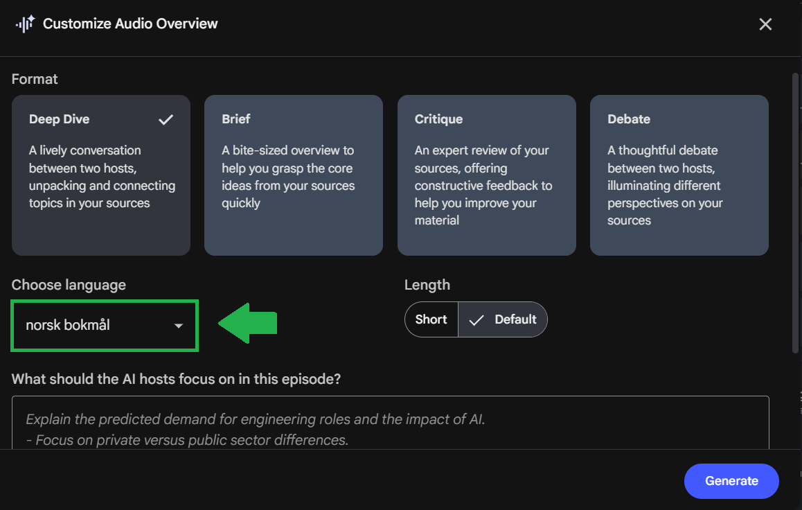 Tilpass podkasten i NotebookLM