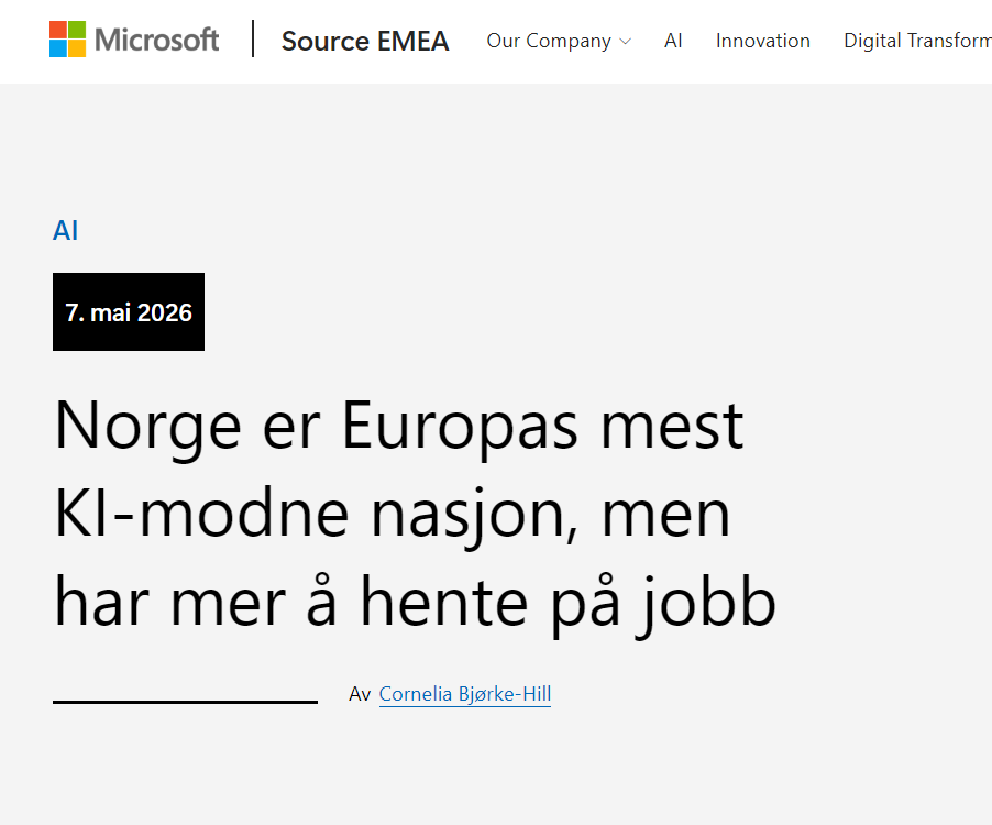 Nordmenn bruker mest AI i Europa 4 Norge er Europas mest KI modne nasjon Microsoft