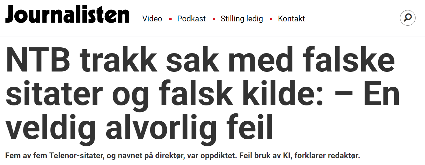 Sjekkliste for å kvalitetssikre svar fra KI - NTB trekker sak