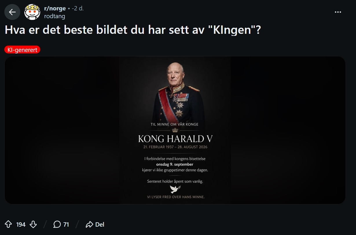 AI-bilder av kong Harald vekker sterke reaksjoner 3 AI-bilder av kong Harald - Reddit