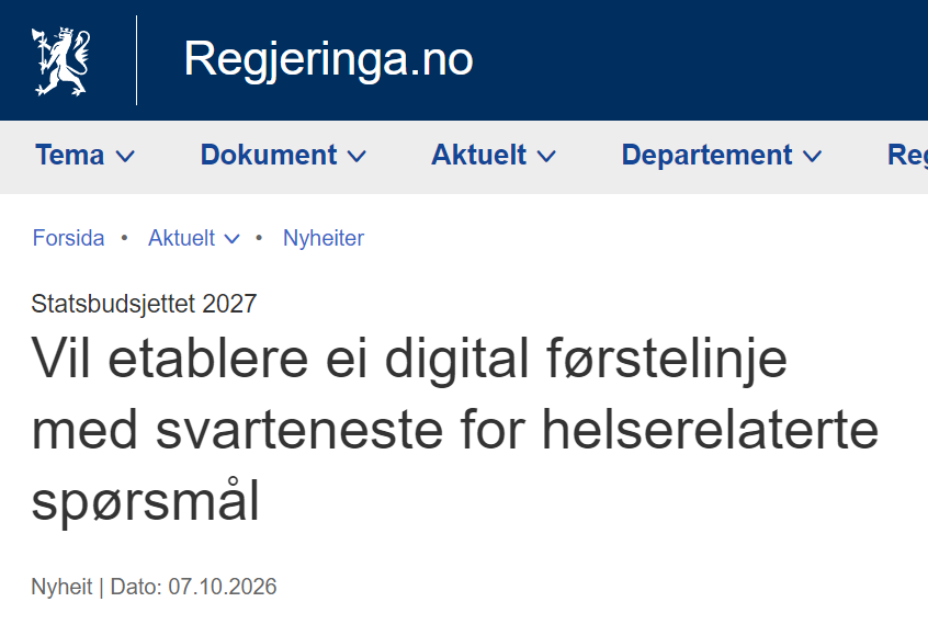 Vil utvikle norsk helsechatbot 3 Regjeringen vil utvikle norsk helsechatbot
